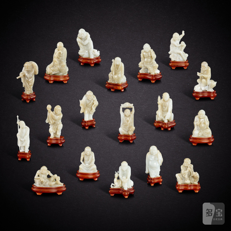 A set of eighteen jade Luohan figures, 20th century | 二十世紀 玉雕十八羅漢一套
